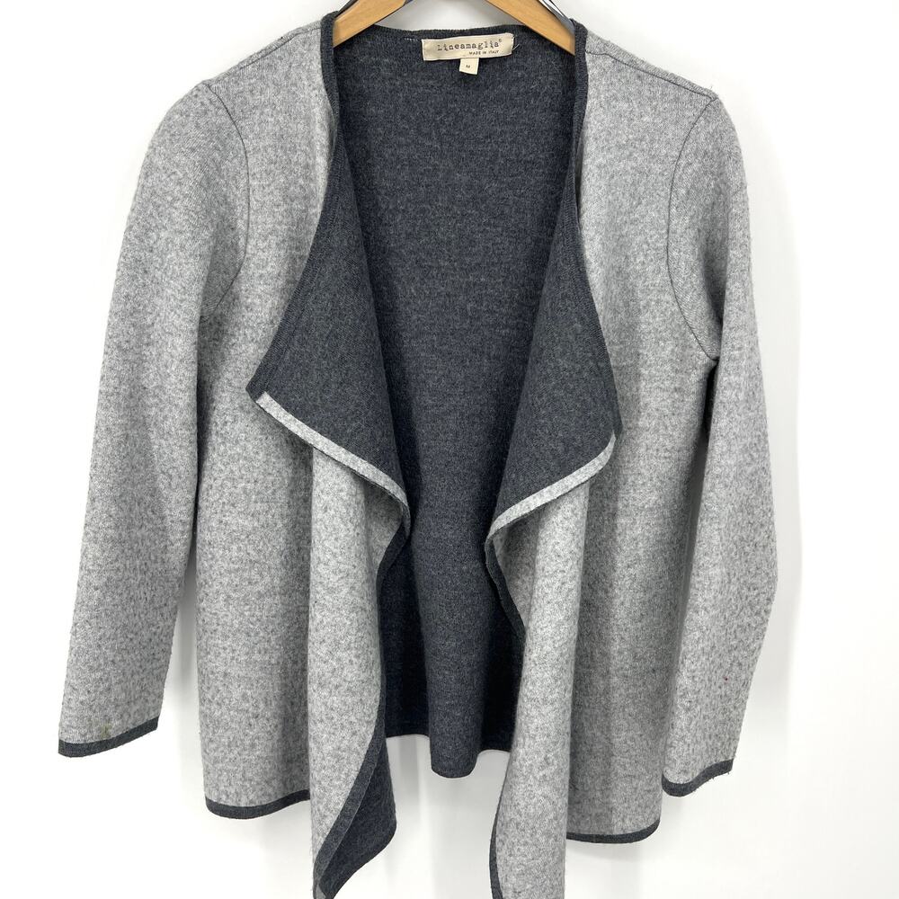 Lineamaglia Italian Wool Blend Open Front Waterfall Cardigan Gray Size M
